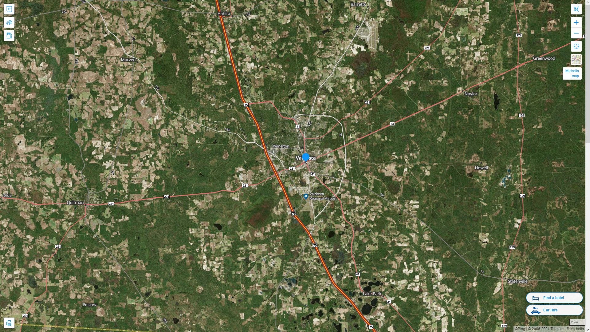 Valdosta Georgia Highway and Road Map with Satellite View